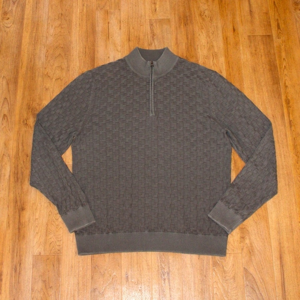 Robert Graham Sweater Mens XL Gray Excellent 1/4 Zip Basketweave Knit Pullover